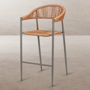 Sivá/hnedá kovová záhradná barová stolička Neska – LDK Garden