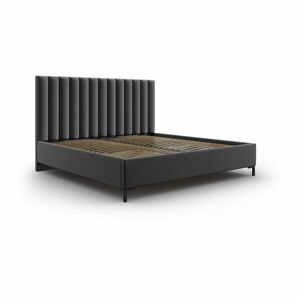 Tmavosivá čalúnená dvojlôžková posteľ s úložným priestorom s roštom 200x200 cm Casey – Mazzini Beds
