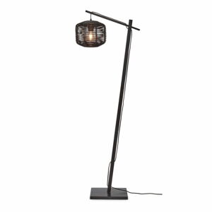 Čierna stojacia lampa s ratanovým tienidlom (výška  150 cm) Tanami – Good&Mojo