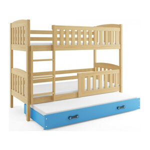 Detská poschodová posteľ KUBUS s výsuvnou posteľou 90x200 cm - borovica Modrá