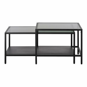 Čierne sklenené konferenčné stolíky v súprave 2 ks 60x60 cm Bronco – Unique Furniture
