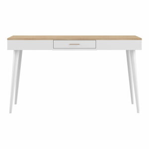 Biely pracovný stôl s doskou v dekore duba 134x59 cm - TemaHome