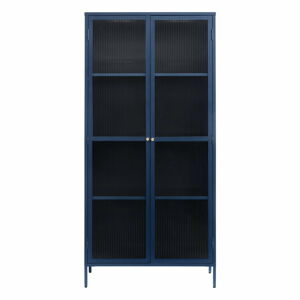 Tmavo modrá kovová vitrína 90x190 cm Bronco - Unique Furniture
