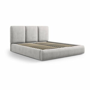 Svetlosivá čalúnená dvojlôžková posteľ s úložným priestorom s roštom 200x200 cm Brody – Mazzini Beds