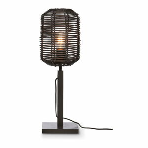 Čierna stolová lampa s ratanovým tienidlom (výška  45 cm) Tanami – Good&Mojo