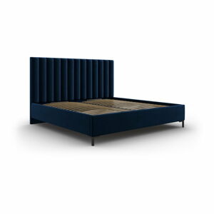 Tmavomodrá čalúnená dvojlôžková posteľ s úložným priestorom s roštom 160x200 cm Casey – Mazzini Beds