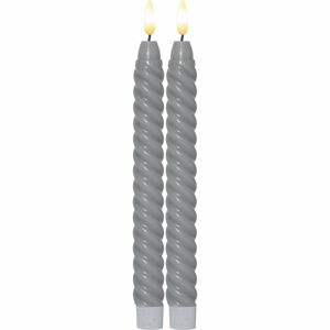 Súprava 2 sivých voskových LED sviečok Star Trading Flamme Swirl Antique, výška 25 cm