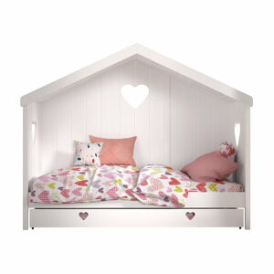 Biela domčeková/s výsuvným lôžkom detská posteľ z borovicového dreva s úložným priestorom 90x200 cm AMORI – Vipack