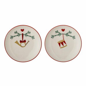 Biele dezertné kameninové taniere v súprave 2 ks s vianočným motívom ø 16 cm Yule – Bloomingville