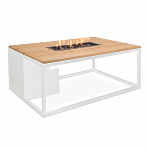 Biely záhradný stôl s doskou z tíkového dreva s ohniskom COSI Cosiloft, 120 x 80 cm