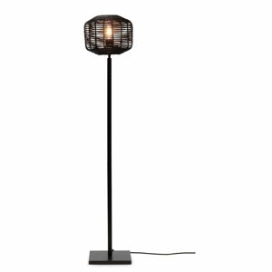 Čierna stojacia lampa s ratanovým tienidlom (výška  130 cm) Tanami – Good&Mojo