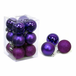 Súprava 12 fialových vianočných ozdôb Casa Selección Navidad, ø 4 cm