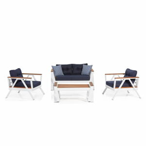 Bielo-modrý záhradný lounge set pre 4 Atlas – Floriane Garden