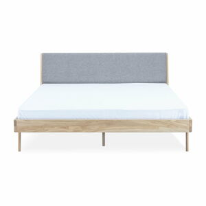 Sivá/v prírodnej farbe čalúnená dvojlôžková posteľ z dubového dreva 160x200 cm Fawn - Gazzda