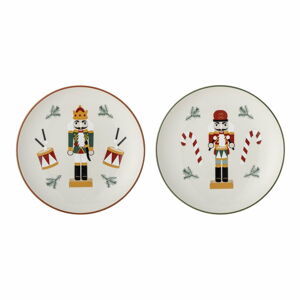 Biele dezertné kameninové taniere v súprave 2 ks s vianočným motívom ø 16 cm Jolly – Bloomingville