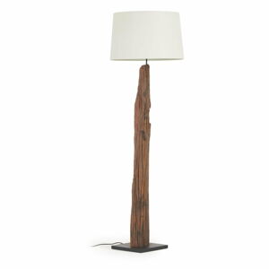 Biela/hnedá stojacia lampa s textilným tienidlom (výška  175 cm) Powell – Kave Home