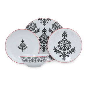 24-dielna súprava čierno-bieleho porcelánového riadu Kütahya Porselen Ornaments