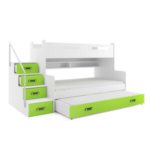 Detská poschodová posteľ MAX III s úložným priestorom 80x200 cm - biela Zelená