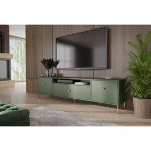 Televizní stolek RTV Mell 180 cm -  zlaté nohy Zelená